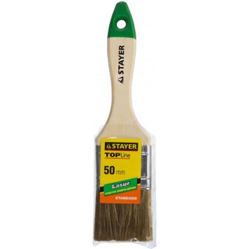 01031-50 | Кисть плоская, смешанная (натуральная и искусственная) щетина, деревянная ручка, 50мм, STAYER LASUR-STANDARD-1
