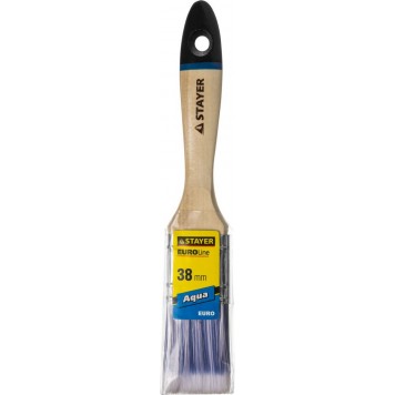 01062-038 | Кисть плоская для воднодисперсионных и акриловых ЛКМ, искусств щетина, деревя ручка, 1,5"/38мм, STAYER AQUA, EURO-1