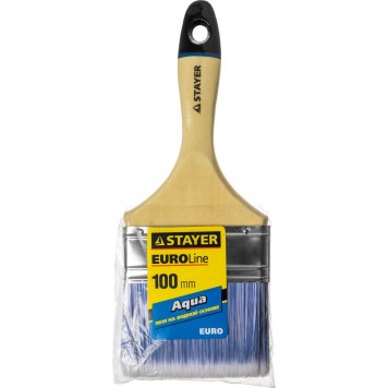 01062-100 | Кисть плоская для воднодисперсионных и акриловых ЛКМ, искусств щетина, деревян ручка, 4"/100мм, STAYER AQUA, EURO-1