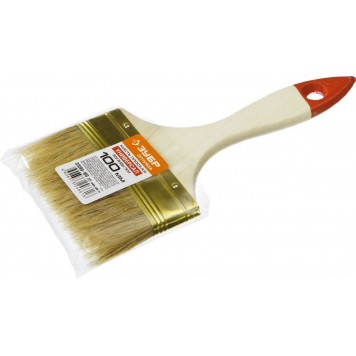 01099-100_z01 | Кисть плоская светлая щетина, деревянная ручка, 100мм, ЗУБР УНИВЕРСАЛ-ОПТИМА-4