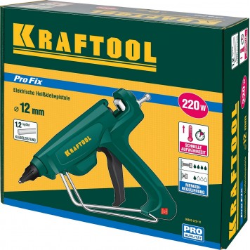 06843-220-12 | Пистолет клеевой (термоклеящий), эл, двухкомп корпус, рабоч темп 193град, выход клея 1,2кг/час, d=12мм, 220Вт, KRAFTOOL PRO-1