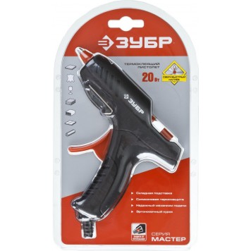 06850-20-08_z02 | Пистолет клеевой (термоклеящий), электрический, эргономичная рукоятка, рабочая температура 165град, d=8мм, 20Вт, ЗУБР МАСТЕР-2