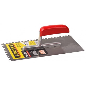 0801-06 | 130х270 мм, 6х6 мм, гладилка штукатурная зубчатая стальная с деревянной ручкой, STAYER-0