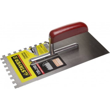 0801-08 | 130х270 мм, 8х8 мм, гладилка штукатурная зубчатая стальная с деревянной ручкой, STAYER-0