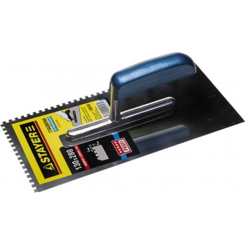 0802-08 | 130х280 мм, 8х8 мм, гладилка штукатурная зубчатая нержавеющая с деревянной ручкой, STAYER PROFI-0