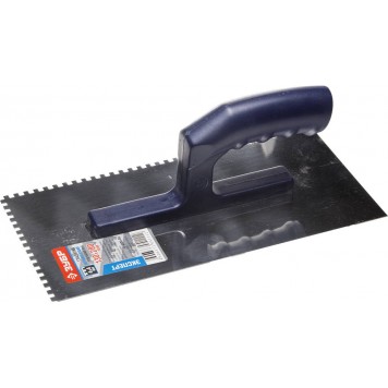 0804-04 | 130х280 мм, 4х4 мм, гладилка штукатурная зубчатая нержавеющая с пластиковой ручкой, ЗУБР ПРОФЕССИОНАЛ-0