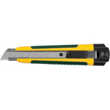 09199 | Нож с сегментированным лезвием, двухкомп корпус, автостоп, отсек для хранения запасных лезвий, 18мм, KRAFTOOL-0