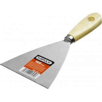 1000-100_z01 | Шпатель стальной 100 мм, деревянная ручка, MIRAX-1
