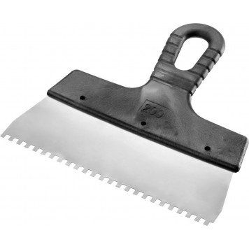 10089-20-04_z01 | Шпатель нержавеющий зубчатый, с пластмассовой ручкой, зуб 4х4мм, 200мм, СИБИН-0