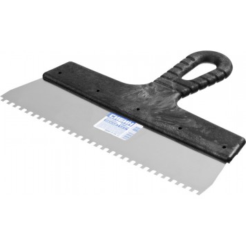 10089-25-04_z01 | Шпатель нержавеющий зубчатый, с пластмассовой ручкой, зуб 4х4мм, 250мм, СИБИН-2