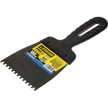 1009-10-04 | Шпатель нержавеющий зубчатый с пластмассовой ручкой, 100мм, зуб 4х4мм, STAYER PROFESSIONAL-0