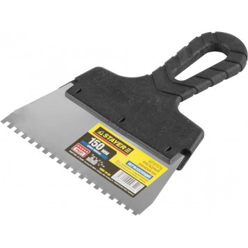 1009-15-04 | Шпатель нержавеющий зубчатый с пластмассовой ручкой, 150мм, зуб 4х4мм, STAYER PROFESSIONAL-0