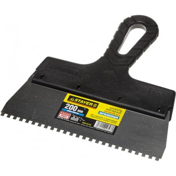 1009-20-04 | Шпатель нержавеющий зубчатый с пластмассовой ручкой, 200мм, зуб 4х4мм, STAYER PROFESSIONAL-0