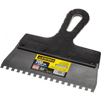 1009-20-06 | Шпатель нержавеющий зубчатый с пластмассовой ручкой, 200мм, зуб 6х6мм, STAYER PROFESSIONAL-0