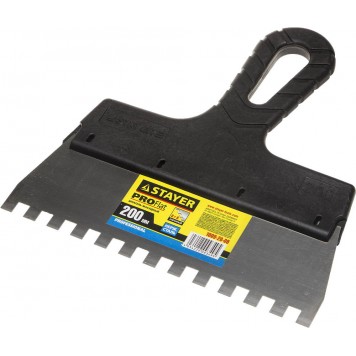 1009-20-08 | Шпатель нержавеющий зубчатый с пластмассовой ручкой, 200мм, зуб 8х8мм, STAYER PROFESSIONAL-0