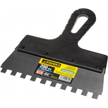 1009-20-10 | Шпатель нержавеющий зубчатый с пластмассовой ручкой, 200мм, зуб 10х10мм, STAYER PROFESSIONAL-0