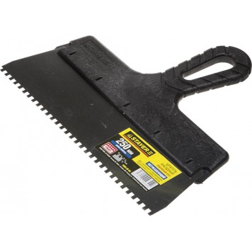 1009-25-04 | Шпатель нержавеющий зубчатый с пластмассовой ручкой, 250мм, зуб 4х4мм, STAYER PROFESSIONAL-0