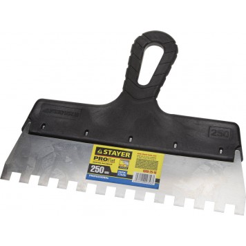 1009-25-10 | Шпатель нержавеющий зубчатый с пластмассовой ручкой, 250мм, зуб 10х10мм, STAYER PROFESSIONAL-0