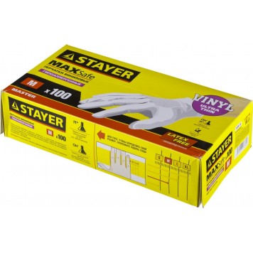 11207-M | Перчатки виниловые экстратонкие, M, 100шт, STAYER MASTER-2
