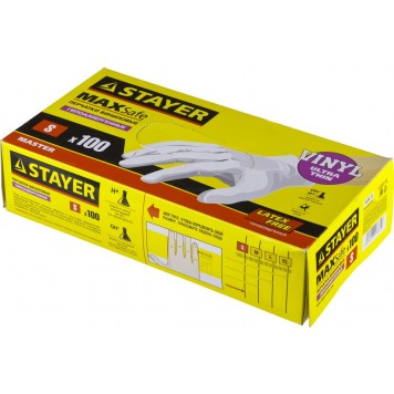 11207-S | Перчатки виниловые экстратонкие, S, 100шт, STAYER MASTER-2