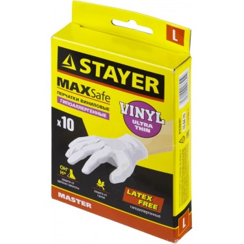 11208-L | Перчатки виниловые экстратонкие, L, 10шт, STAYER MASTER-2