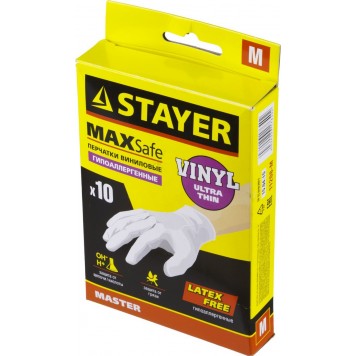 11208-M | Перчатки виниловые экстратонкие, M, 10шт, STAYER MASTER-2