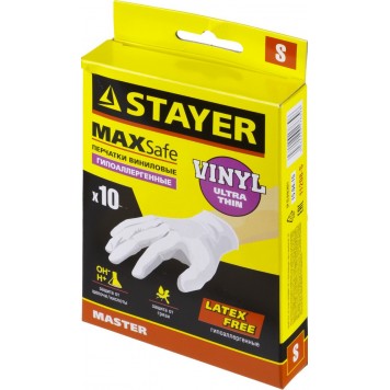 11208-S | Перчатки виниловые экстратонкие, S, 10шт, STAYER MASTER-2