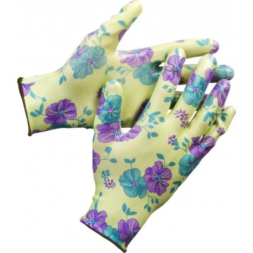 11295-S | Перчатки садовые, прозрачное нитриловое покрытие, размер S-M, зеленые, GRINDA-0