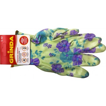 11295-S | Перчатки садовые, прозрачное нитриловое покрытие, размер S-M, зеленые, GRINDA-1