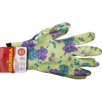 11295-XL | Перчатки садовые, прозрачное нитриловое покрытие, размер L-XL, зеленые, GRINDA-1