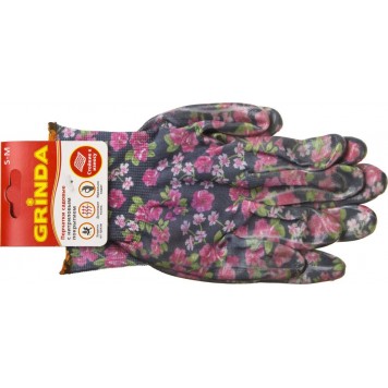 11297-S | Перчатки садовые, прозрачное нитриловое покрытие, размер S-M, черные, GRINDA-1