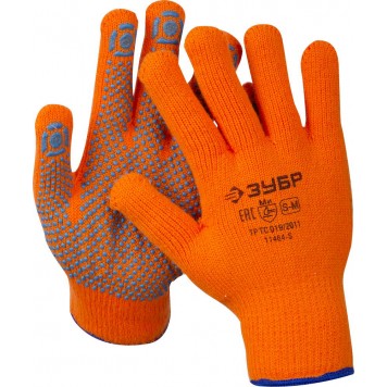 11464-S | Размер S-M, перчатки утепленные с начёсом, акриловые, с ПВХ покрытием (точка)., ЗУБР ПРОФЕССИОНАЛ-0