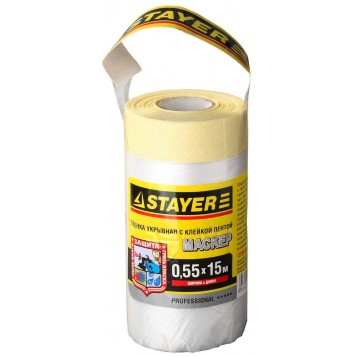 12255-055-15 | Пленка защитная с клейкой лентой "МАСКЕР", HDPE, 9мкм, 0,55х15м, STAYER PROFESSIONAL-0