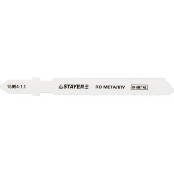 15994-1.1_z01 | Полотна, T118GF, для эл/лобзика, Bi-Metall, по металлу (0,5-1,5мм), T-хвост., шаг 1,1мм, 50мм, 2шт, STAYER PROFI-0