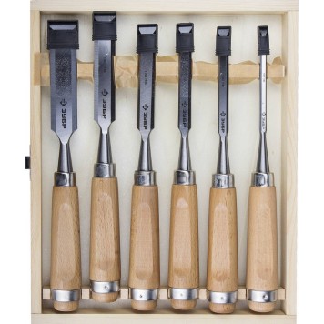 18096-H6 | Набор: Стамески-долото "Классик" с деревянной ручкой, хромованадиевые, 6/10/12/16/20/25мм, 6шт, ЗУБР ЭКСПЕРТ-0