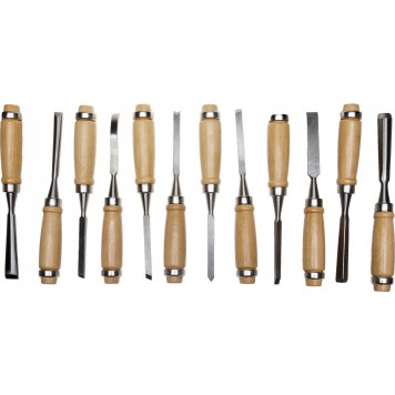 1835-H12_z01 | Набор: Стамески фигурные с деревянной ручкой, 12шт, STAYER PROFI-0