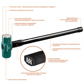 2009-5 | 5 кг кувалда со стальной удлинённой обрезиненной рукояткой, KRAFTOOL STEEL FORCE-4