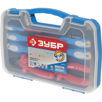 2214-H7_z01 | Набор: Губцевый инструмент, диэлектрический, высоковольтный до ~1000В, маслобензостойкая рукоятка, 7предм, ЗУБР ПРОФЕССИОНАЛ-0