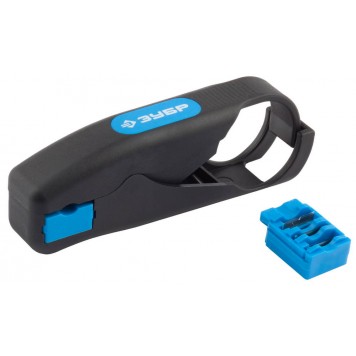 22674 | Съемник изоляции коаксиальных кабелей, высокопрочный фиберглассовый корпус, лезвия из стали У8А, 2 матрицы, ЗУБР ПРОФЕССИОНАЛ-0