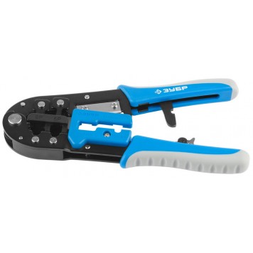 22675 | Кримпер универсальный, со встроенным кабелерезом, съемником изоляции и ограничителем, DATA-КОННЕКТ, ЗУБР ЭКСПЕРТ-0