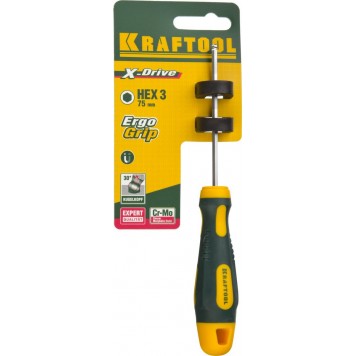 250075-3-075 | Отвертка, Cr-Mo-V сталь, двухкомпонентная противоскользящая рукоятка, HEX, №3x75мм, KRAFTOOL-3