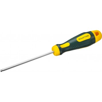 250075-4-100 | Отвертка, Cr-Mo-V сталь, двухкомпонентная противоскользящая рукоятка, HEX, №4x100мм, KRAFTOOL-0