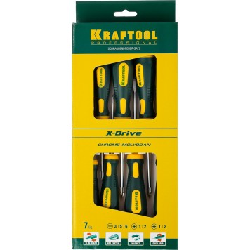 250081-H7 | Набор: Отвертки профессиональные, SL: 3x80, 5x100, 6x125; PH: 1x80, 2x100; PZ: 1x80, 2x100, KRAFTOOL X-DRIVE-4