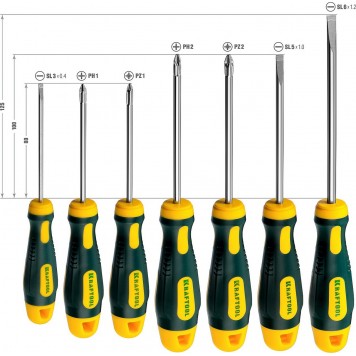 250081-H7 | Набор: Отвертки профессиональные, SL: 3x80, 5x100, 6x125; PH: 1x80, 2x100; PZ: 1x80, 2x100, KRAFTOOL X-DRIVE-5