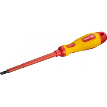 250083-5.5-125 | Отвертка, высоковольтная, Cr-Mo-V стержень, двухкомпонент. маслобензостойкая рукоятка, SL, 5,5х125мм, KRAFTOOL-0