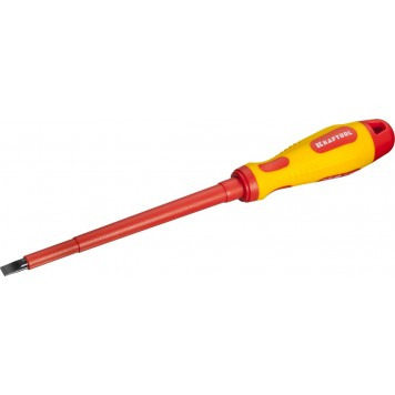250083-6.5-150 | Отвертка, высоковольтная, Cr-Mo-V стержень, двухкомпонент. маслобензостойкая рукоятка, SL, 6,5х150мм, KRAFTOOL-0