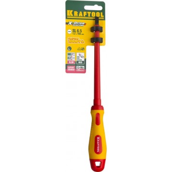 250083-6.5-150 | Отвертка, высоковольтная, Cr-Mo-V стержень, двухкомпонент. маслобензостойкая рукоятка, SL, 6,5х150мм, KRAFTOOL-4