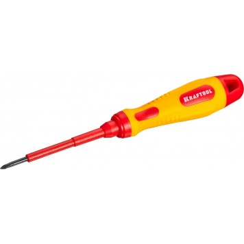 250084-0-060 | Отвертка, высоковольтная, Cr-Mo-V стержень, двухкомпонент. маслобензостойкая рукоятка, PH №0, 60мм, KRAFTOOL-0