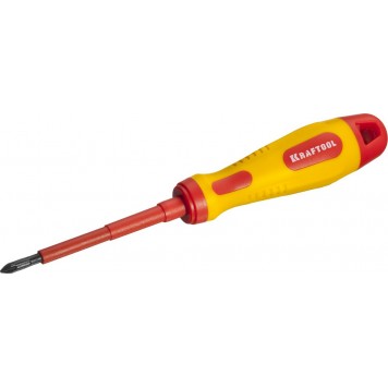 250084-1-080 | Отвертка, высоковольтная, Cr-Mo-V стержень, двухкомпонент. маслобензостойкая рукоятка, PH №1, 80мм, KRAFTOOL-0