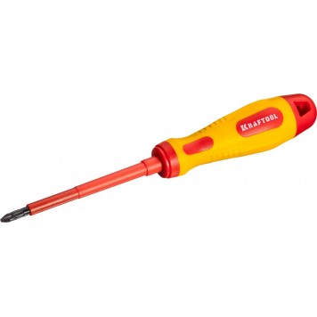 250084-2-100 | Отвертка, высоковольтная, Cr-Mo-V стержень, двухкомпонент. маслобензостойкая рукоятка, PH №2, 100мм, KRAFTOOL-0
